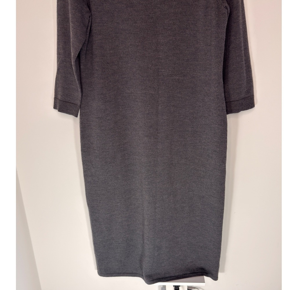 Talbots Pure Italian Merino Wool Blend Sweater Dress Gray Turtleneck Midi Medium - Picture 5 of 12
